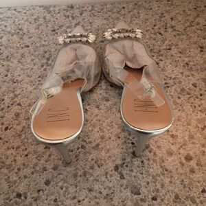 Nina Silver Clear Jewel-Embellished Slingback Heels